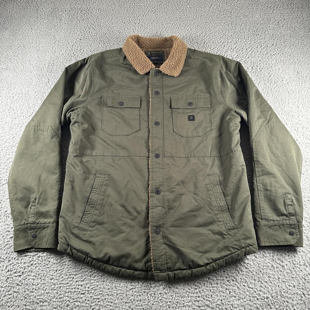 Roark Hebrides Sherpa Lined Shirt Jacket Mens M Green Canvas Fleece Collar